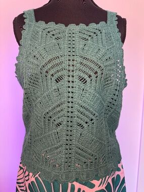 Melissa Nepton Green Crochet Tank Top NWT Size M